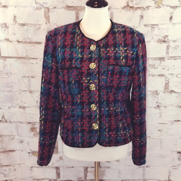 Pamela B plaid vintage blazer with gold buttons - Picture 4 of 9